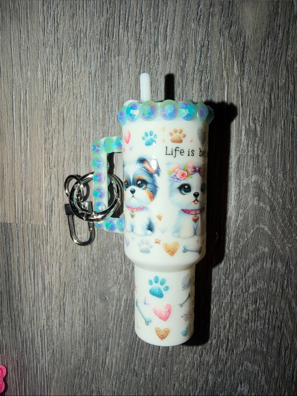 Custom bedazzled mini tumblr keychain by Joelle